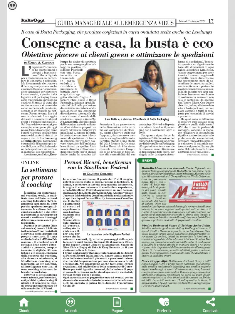 A new push towards Sustainable Packaging – BOTTA Packaging with ESSELUNGA to substitute bubble wrap with Paper.