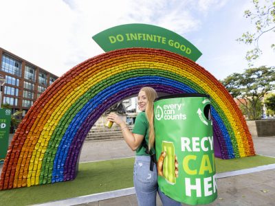 Every Can Counts takes recycled rainbow art installation to Manchester!