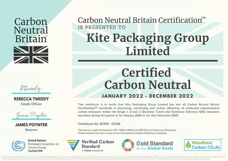 Kite Packaging’s Second Year of Carbon Neutrality